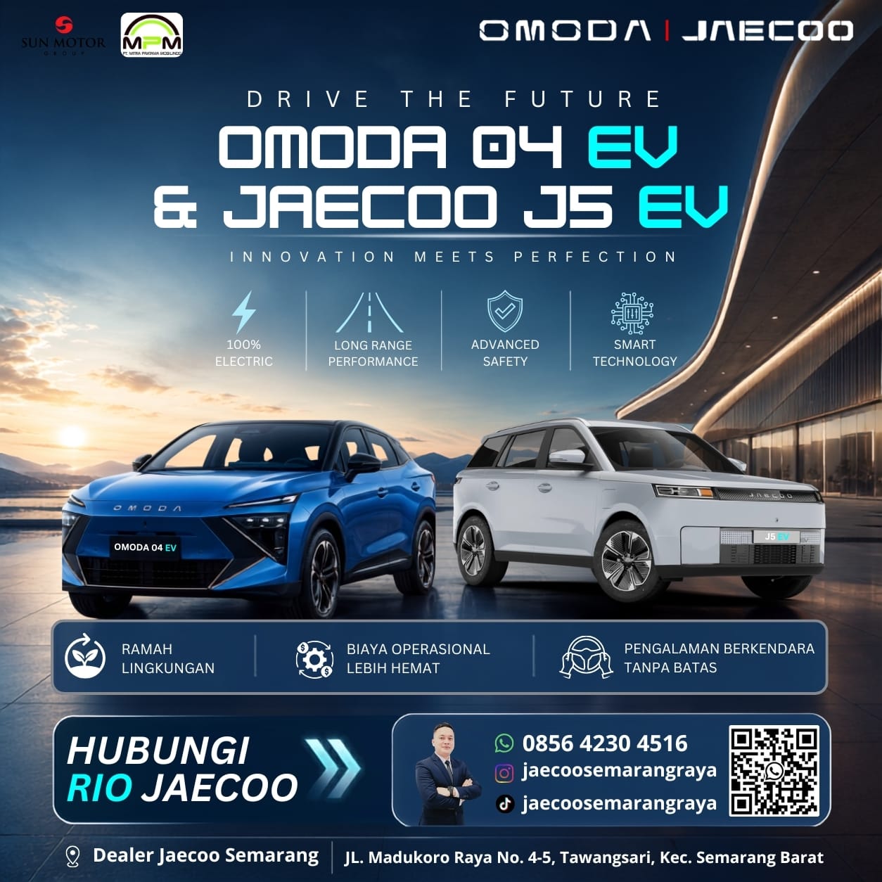 OMODA 04 EV dan JAECOO J5 EV di Dealer JAECOO Semarang. Hubungi Rio di 0856-4230-4516.